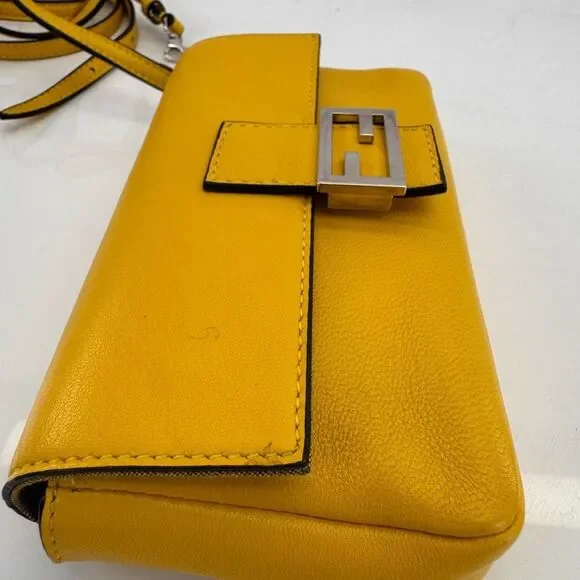 Fendi Yellow Micro Baguette Leather Crossbody Bag - Picture 7 of 15